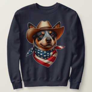 Hund mit Hut und amerikanischer Flaggen-Bandana Sweatshirt