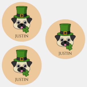 Hund mit Hut und Kleeblatt St Patrick's Personal Etiketten