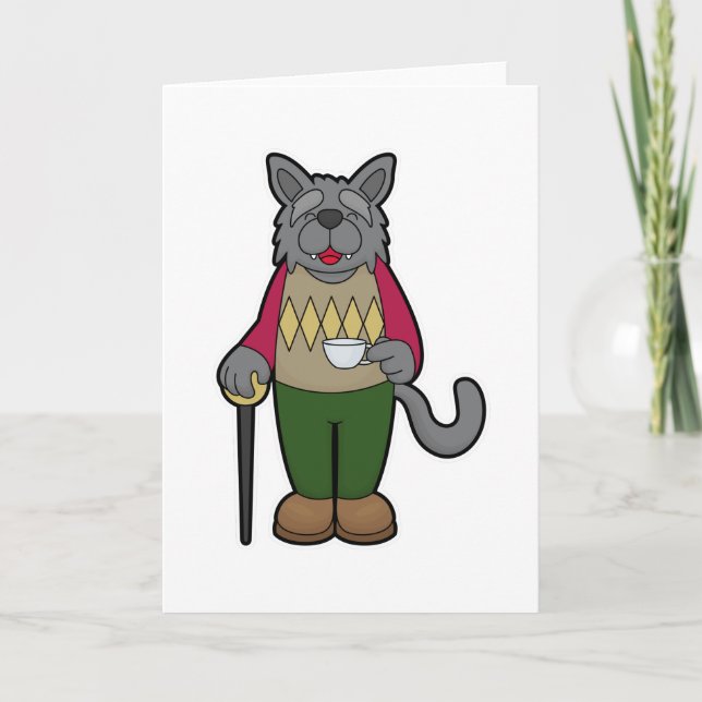 Hund mit Kaffeetasse Karte (Vorderseite)