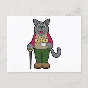 Hund mit Kaffeetasse Postkarte