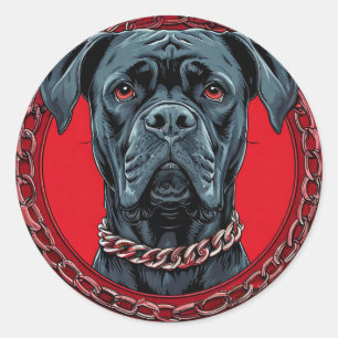 Hund mit Kettenhalsband und auffälligem Hintergrun Runder Aufkleber