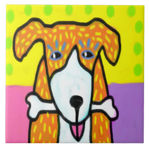 Hund mit Knochen Abstrakte Kunst Fliese