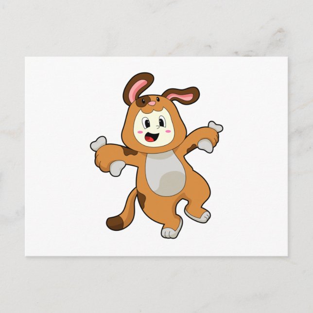Hund mit Knochen als Kaninchen Postkarte (Vorderseite)