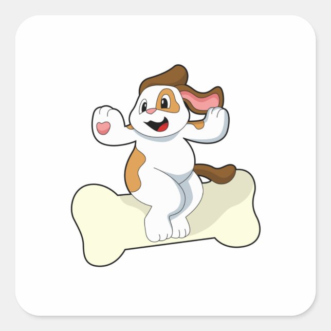 Hund mit Knochen Quadratischer Aufkleber (Vorderseite)