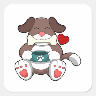 Hund mit Knochen Quadratischer Aufkleber
