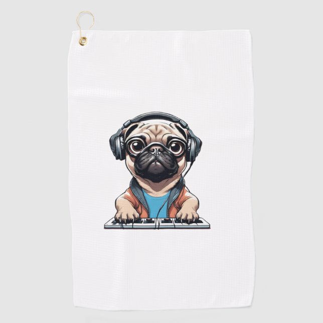 Hund mit Kopfhörern 1 Golfhandtuch (Vorderseite)