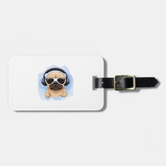 Hund mit Kopfhörern 2 Gepäckanhänger (Vorderseite horizontal)
