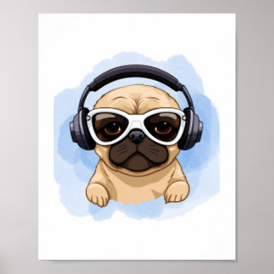 Hund mit Kopfhörern 2 Poster