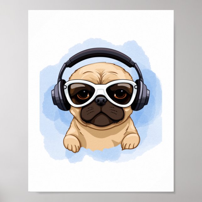 Hund mit Kopfhörern 2 Poster (Vorne)