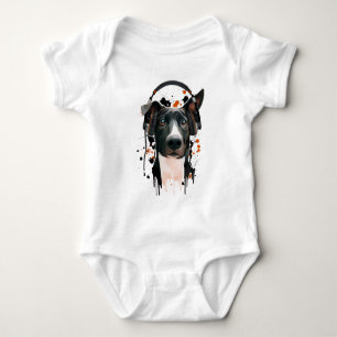 Hund mit Kopfhörern. Musikfreund Baby Strampler