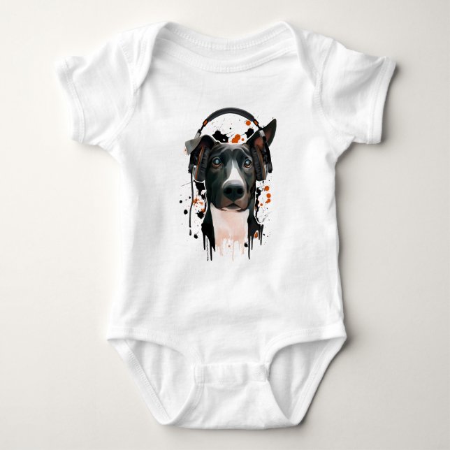 Hund mit Kopfhörern. Musikfreund Baby Strampler (Vorderseite)