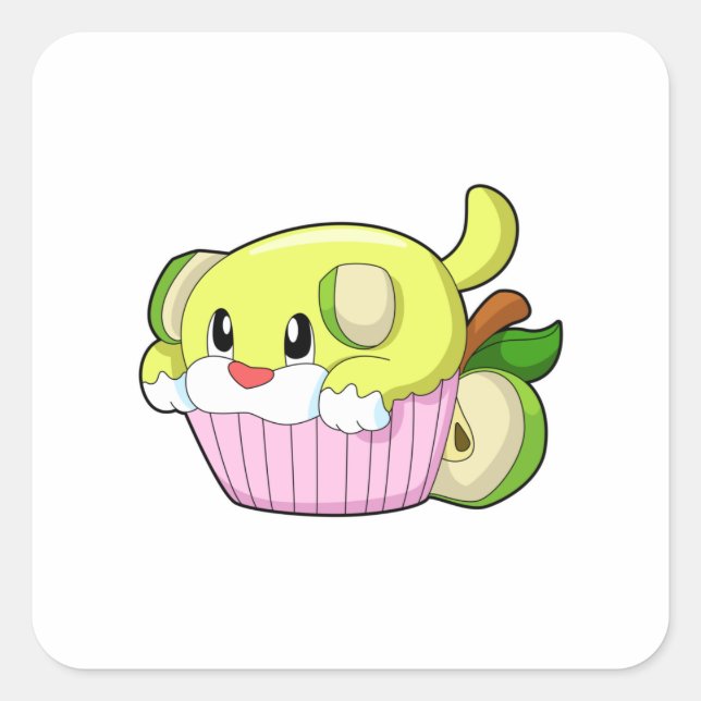 Hund mit Kuchen Quadratischer Aufkleber (Vorderseite)