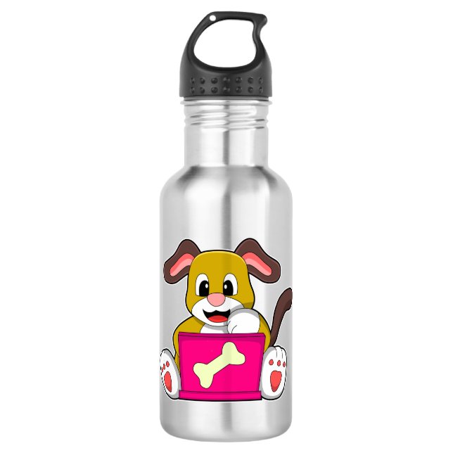 Hund mit Laptop Edelstahlflasche (Vorderseite)