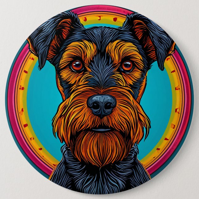 Hund mit lebendigem, kreisförmigem Hintergrund Button (Vorderseite)