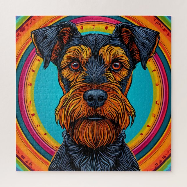 Hund mit lebendigem, kreisförmigem Hintergrund Puzzle (Vertikal)