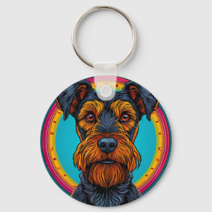 Hund mit lebendigem kreisförmigem Hintergrunddesig Schlüsselanhänger