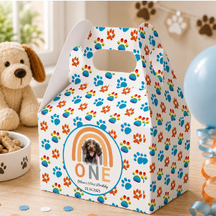Hund mit Regenbogen Wasserfarbe zum 1. Geburtstag Geschenkschachtel
