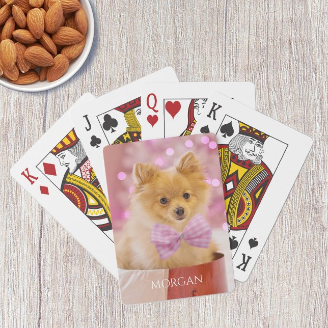 Hund mit rosa Fliege oder Ihrem Foto, Namen Spielkarten (Von Creator hochgeladen)