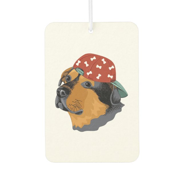 Hund mit roter Verschlusskappe Autolufterfrischer (Vorderseite)