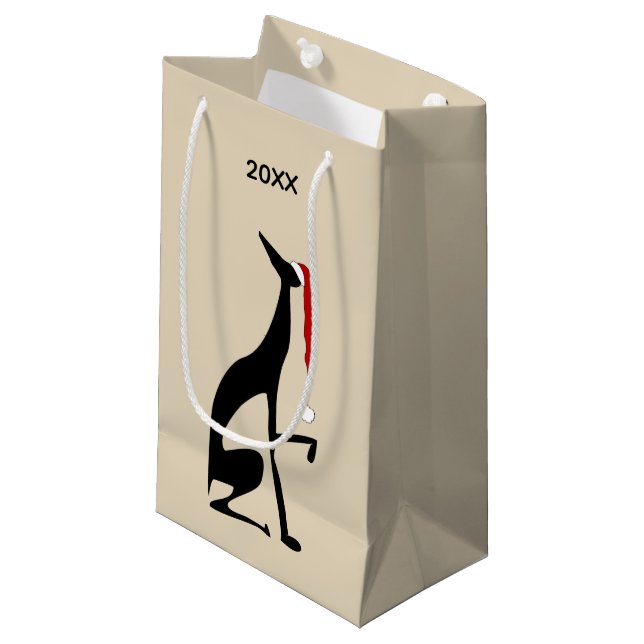 Hund mit Santa Claus Hat Weihnachten Kleine Geschenktüte (Vorderseite Schrägansicht)