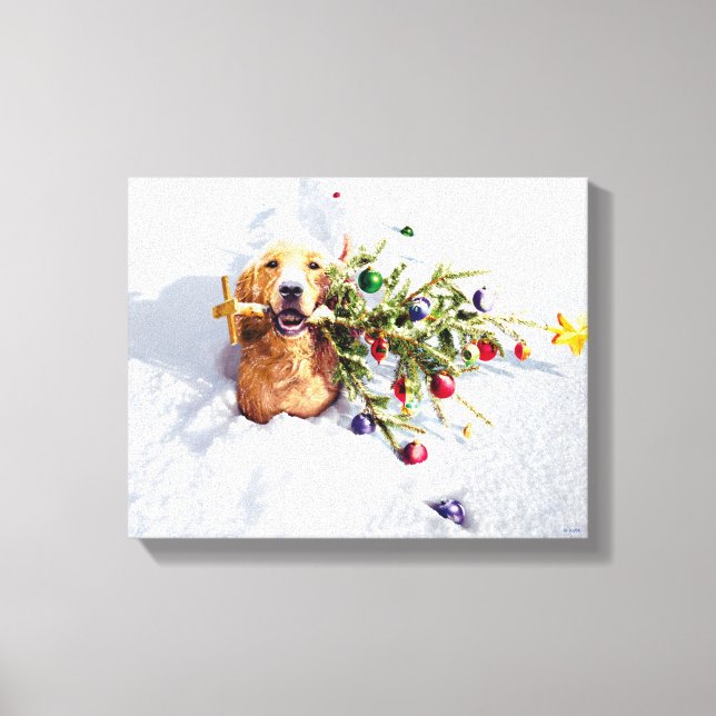 Hund mit Schnee Leinwanddruck (Vorderseite)