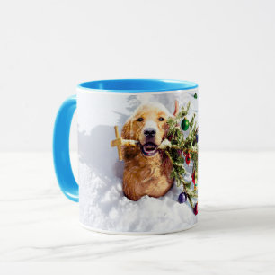 Hund mit Schnee Tasse