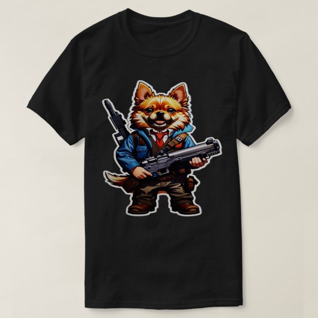 Hund mit Schusswaffe 1 T-Shirt (Design vorne)