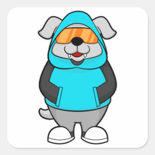 Hund mit Sonnenbrille Quadratischer Aufkleber