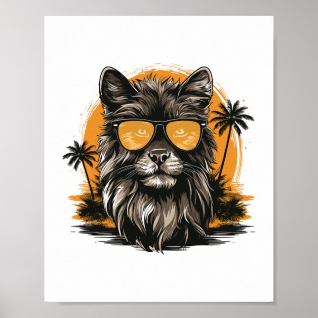 Hund mit Sonnenbrille Retro Beach Poster (Vorne)