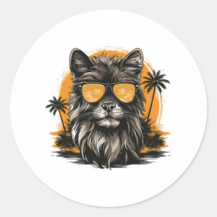 Hund mit Sonnenbrille Retro Beach Runder Aufkleber