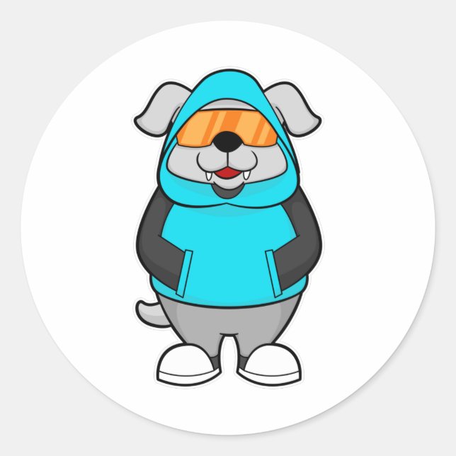 Hund mit Sonnenbrille Runder Aufkleber (Vorderseite)