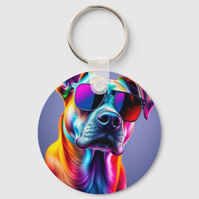 Hund mit Sonnenbrille Schlüsselanhänger (Vorderseite)