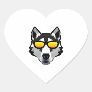 Hund mit Sonnenbrille - Sibirischer Husky Herz-Aufkleber