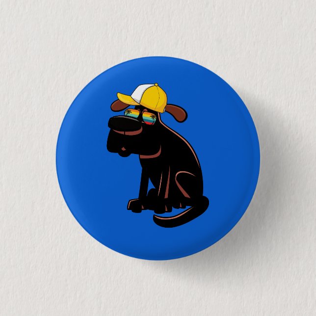 Hund mit Sonnenbrille und gelbem Hut Button (Vorderseite)