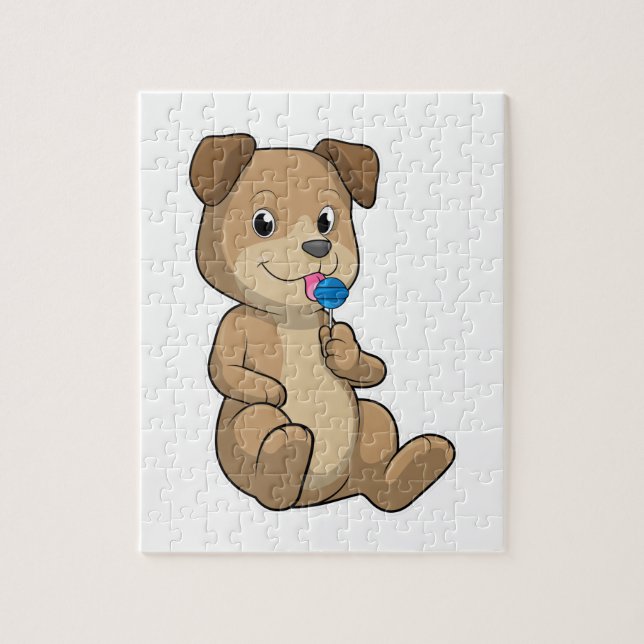 Hund mit Süßigkeiten Lollipop Puzzle (Vertikal)