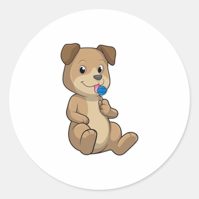 Hund mit Süßigkeiten Lollipop Runder Aufkleber (Vorderseite)