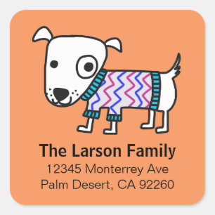 Hund mit Sweater Square Address Labels Quadratischer Aufkleber