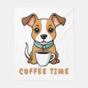 Hund mit Tasse Kaffee Fleecedecke