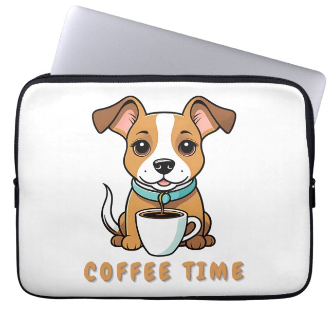 Hund mit Tasse Kaffee Laptopschutzhülle (Vorderseite)