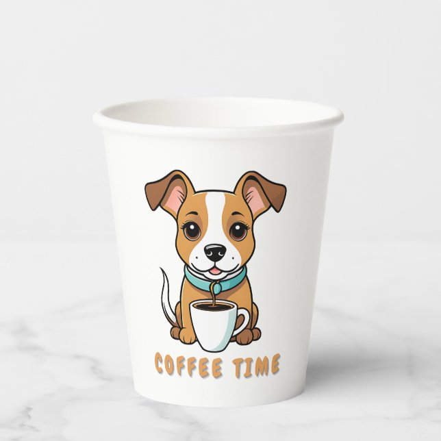 Hund mit Tasse Kaffee Pappbecher (Vorderseite)