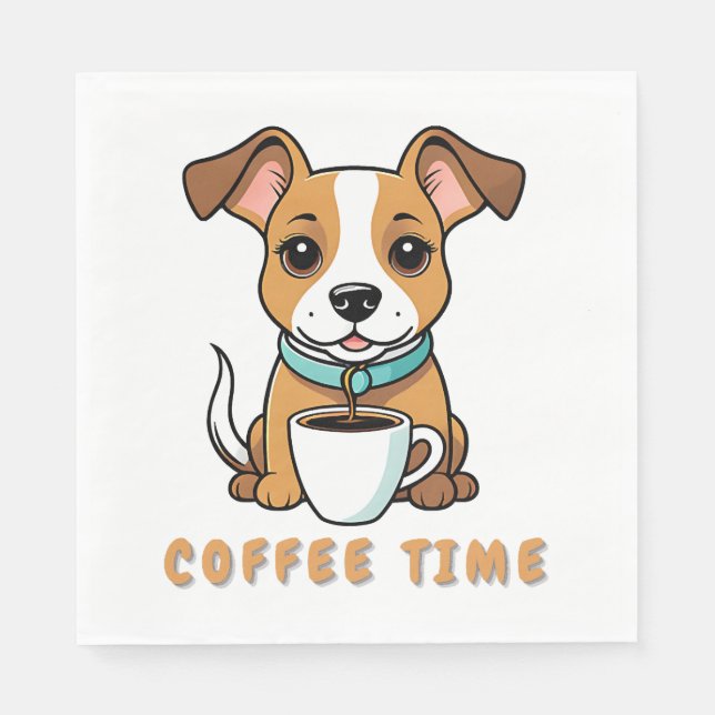 Hund mit Tasse Kaffee Serviette (Vorderseite)