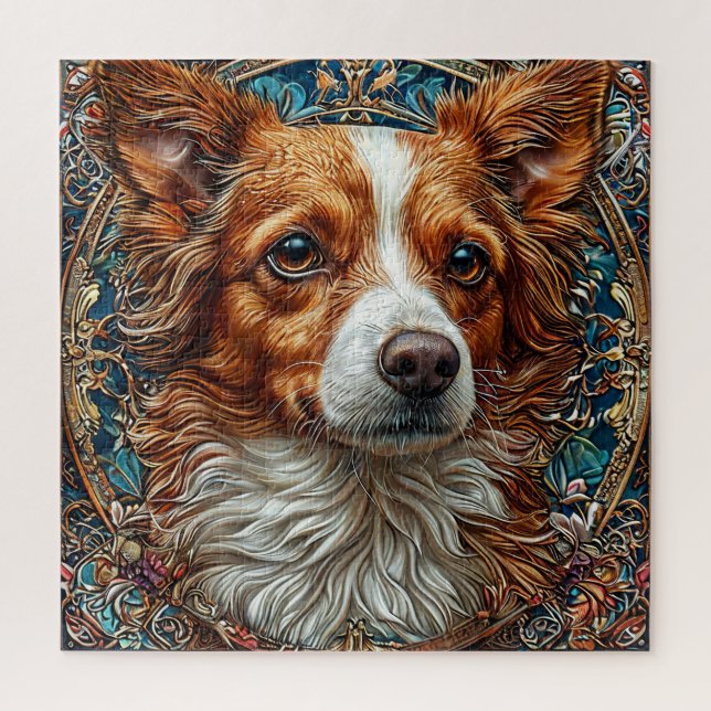 Hund mit Verziert dekorativem Hintergrund Puzzle (Vertikal)