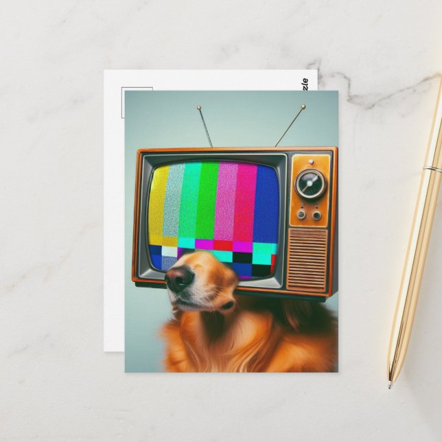 Hund mit Vintagem Fernseher Postkarte (Vorderseite/Rückseite Beispiel)
