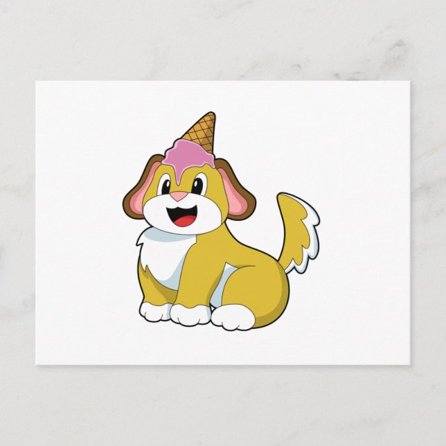 Hund mit Waffeleis Postkarte (Vorderseite)