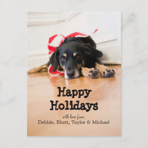 Hund mit Weihnachtsbändern Feiertagspostkarte