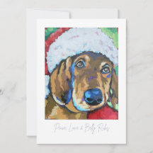 Hund mit Weihnachtsmannmütze als Weihnachtskarte