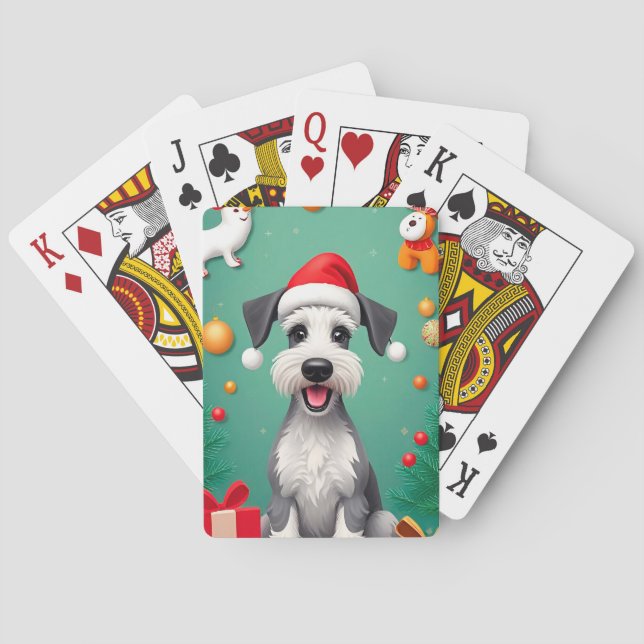 Hund mit Weihnachtsmannmütze lächeln Spielkarten (Rückseite)