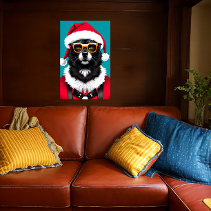 Hund mit Weihnachtsmannmütze und Sonnenbrille AI Poster