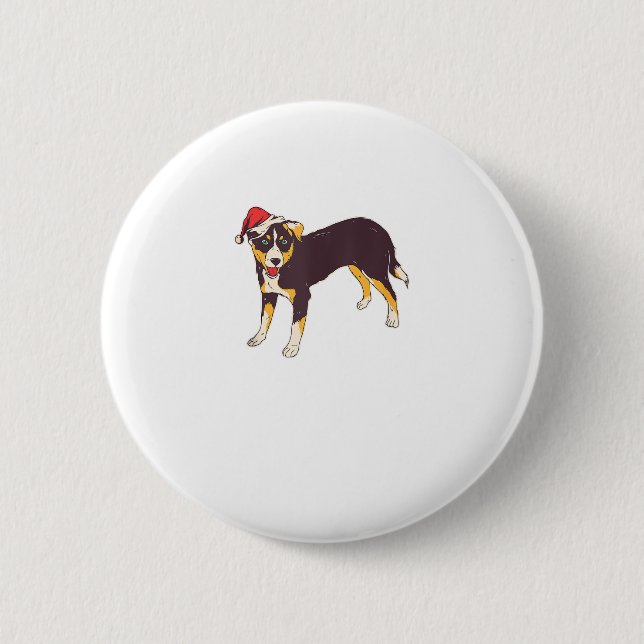 Hund mit Weihnachtsmannmütze - Weihnachten Button (Vorderseite)