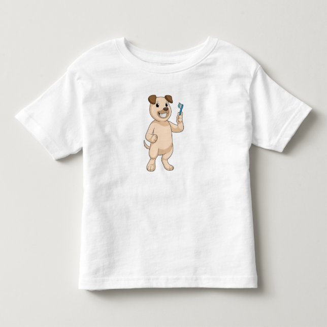 Hund mit Zahnbürste Kleinkind T-shirt (Vorderseite)